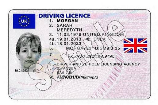 A sample of the new look British driving licence