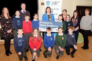 Schoolchildren from across the borough pictured with the Mayor at one of the Good Relations engagement programme  events