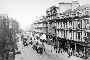 circa 1900:  Traffic on Royal Avenue, Belfast.  (Photo by Hulton Archive/Getty Images)