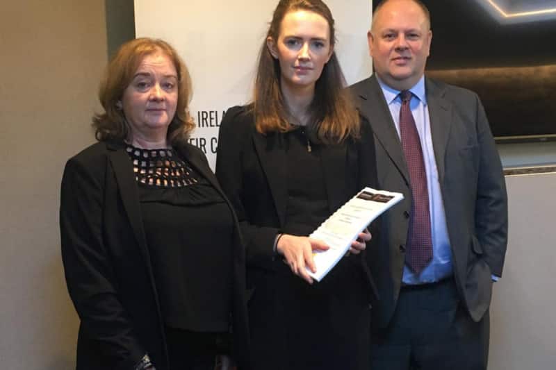 Clann Project handout photo of (left to right) Susan Lohan, co-founder of Adoption Rights Alliance, Dr Maeve ORourke, Clann Project and Rod Baker, Hogan Lovells at the publication of the three-year Clann Project on Ireland's forced adoption system in mother and baby homes which has called for a new process of investigation to be opened