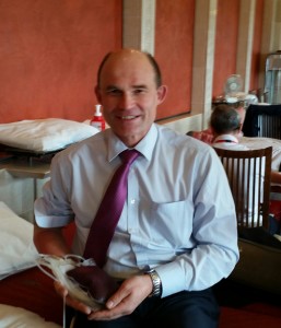 Roy Beggs MLA giving blood at Stormont today 